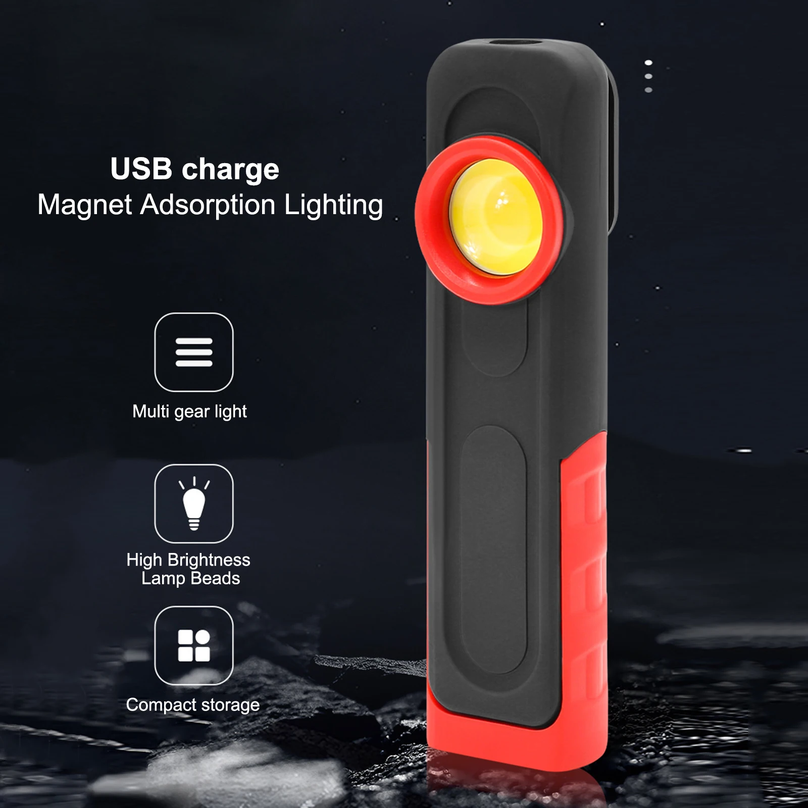 Portable COB Flashlight, Rechargeable Magnetic Emergency Work Light, Car Inspection and Repair Camping Lights
