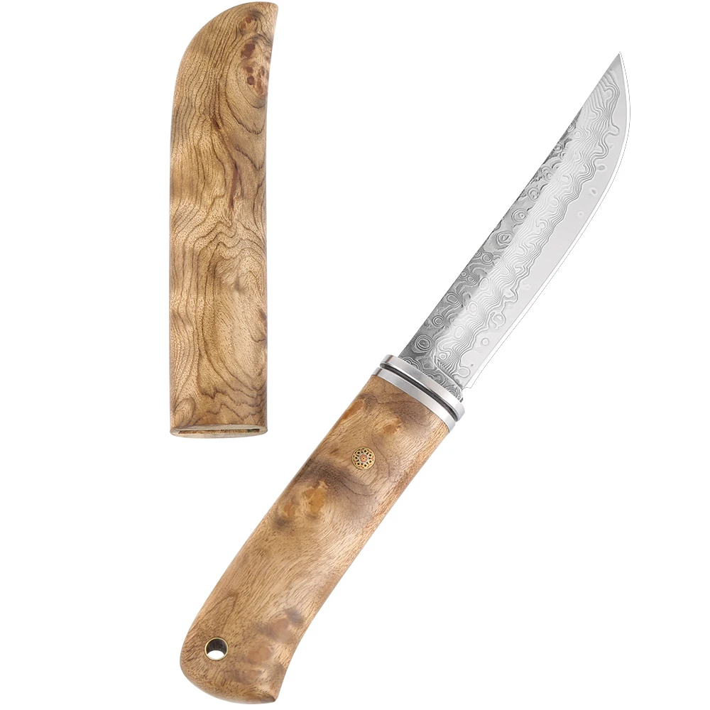 

Luxury Portable High Quality Hunting Knife Outdoor Damascus knife camping knife with Beautiful pattern and box