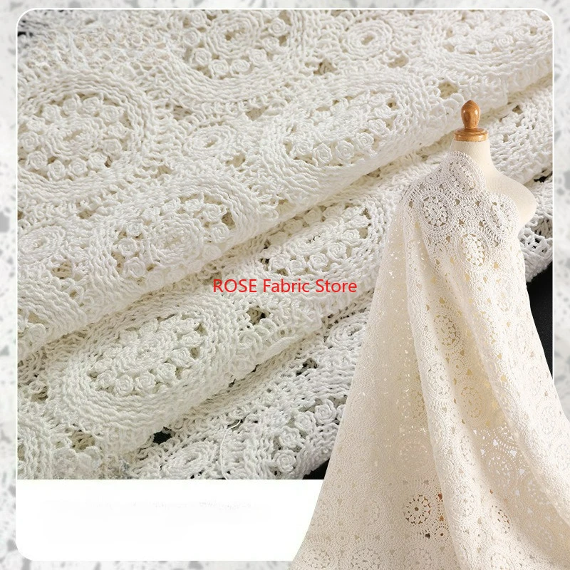 1 yard Geometric Floral Rope Embroidered Fabric Handmade DIY Dress Cloth Sewing Designer Fabric