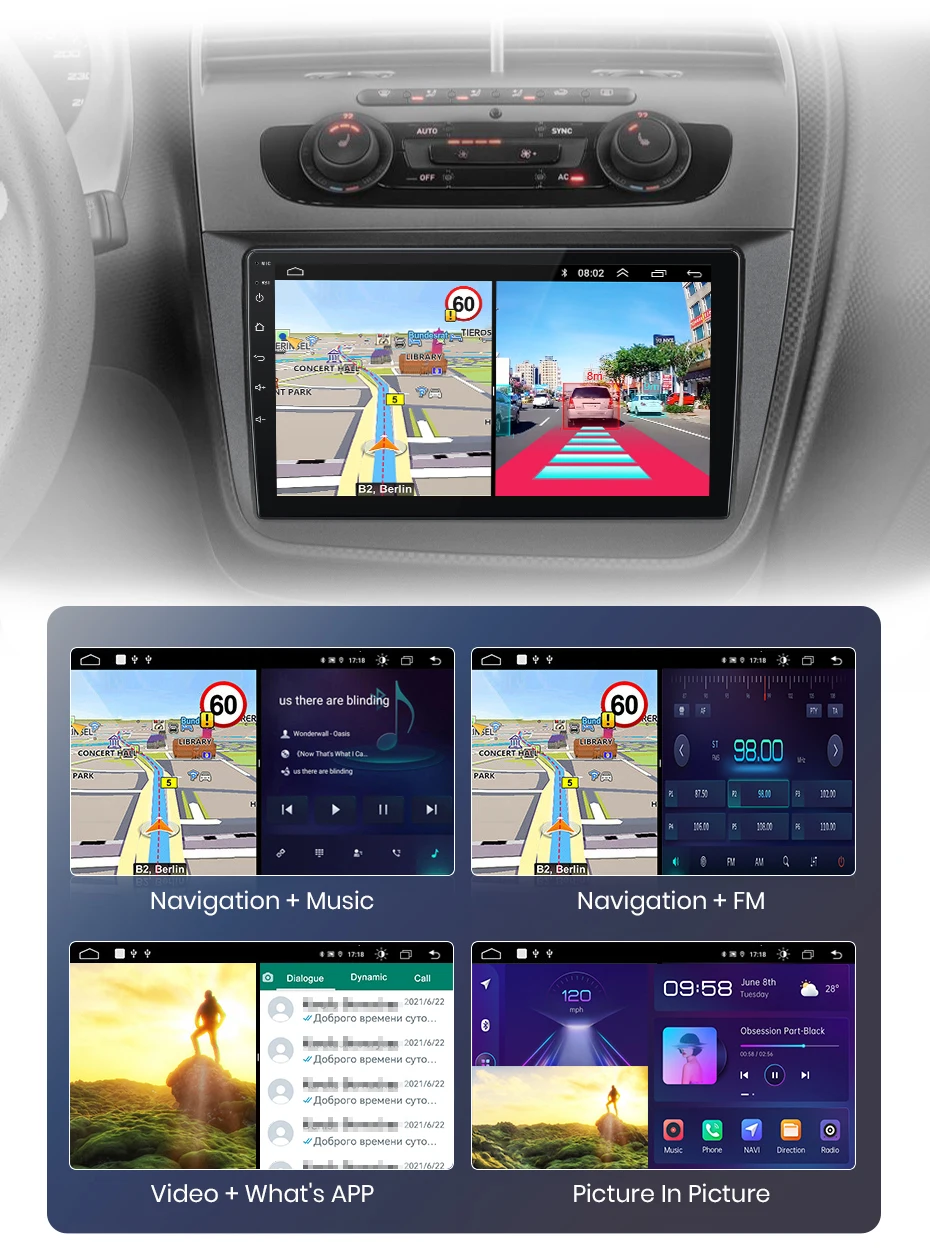 Junsun Wireless CarPlay Android Auto Autoradio für Renault Kangoo 2008–2018 GPS 360 ° Panoramakamera Multimedia 2DIN – Detail 21