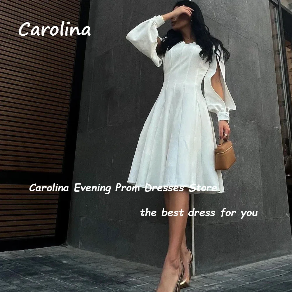 Carolina Ivory V-Neck A-LINE Evening Dress Saudi Arabia 2024 Slim Crepe Cut-out Long Sleeve Knee-Length Prom Dress