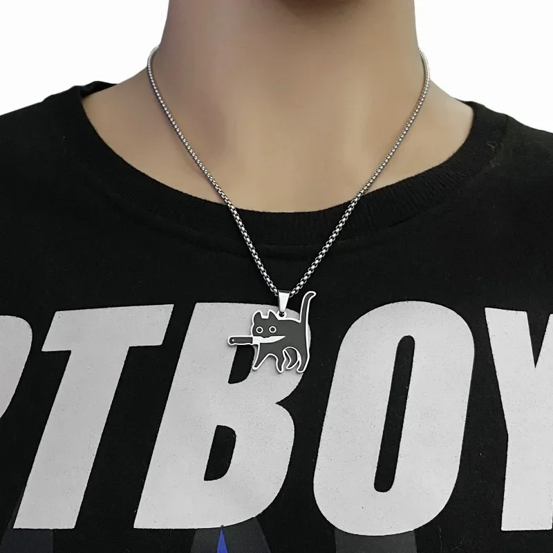 Killer Cat Necklace for Women Men Cute Punk Retro Doodle Black Cat Pendant Chain New Jewelry Decoration Party Gifts Wholesale