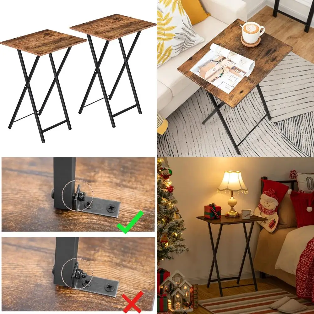 

Набор из 2 подносов для телевизора в индустриальном стиле, компактные приставные столики для небольших помещений, коричневый и черный в деревенском стиле, простая сборка, Space-Sav