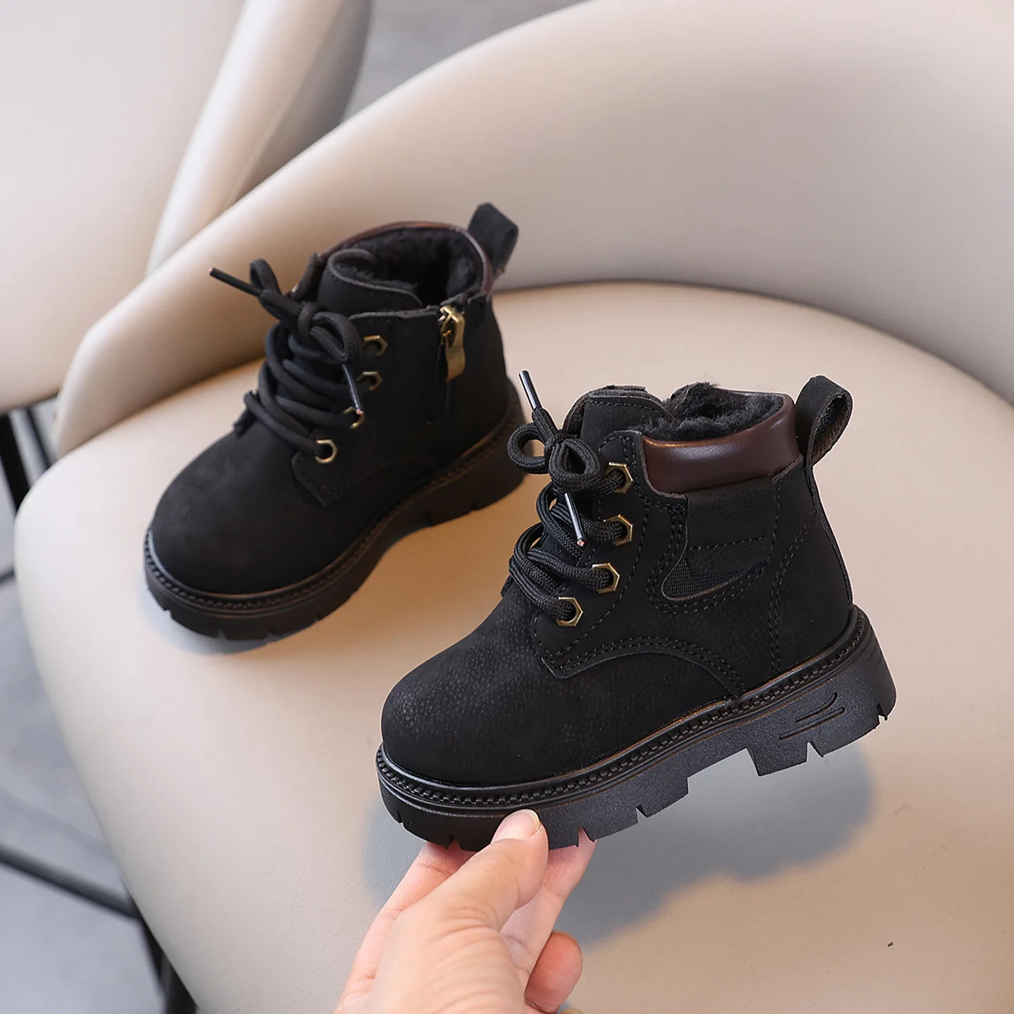 2026 New Kids Leather Chelsea Boots Waterproof Children Sneakers Beige Toddler Snow Boots Girl Winter Shoe Boy