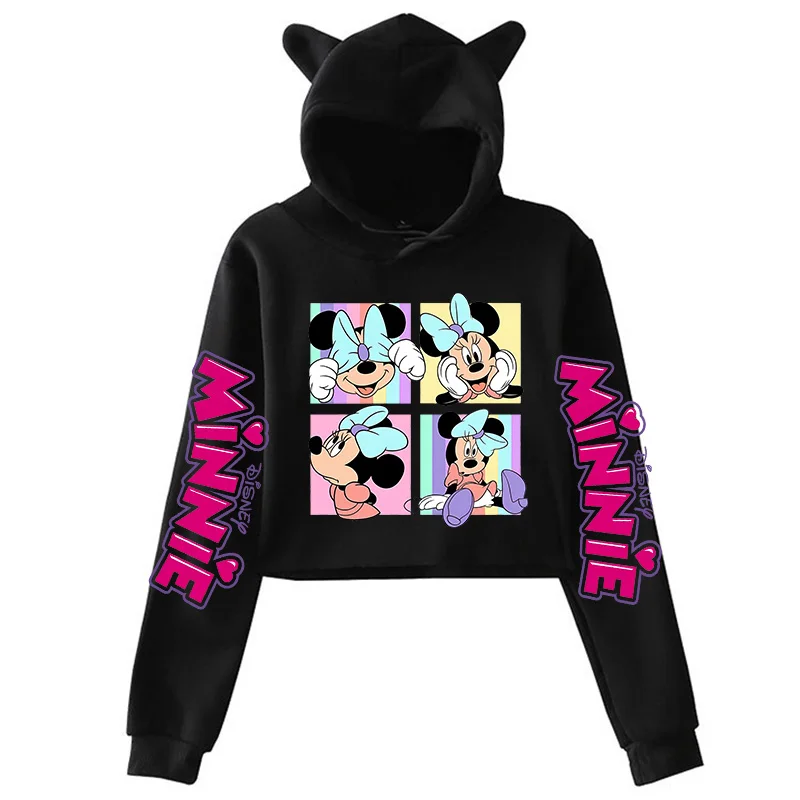 Crop Top Hoodies Cute Cartoon Manga Disney Mickey Minnie Mouse Hoodie Clothes Kid Girl Boy Sweatshirt Cropped Hoody Baby Top