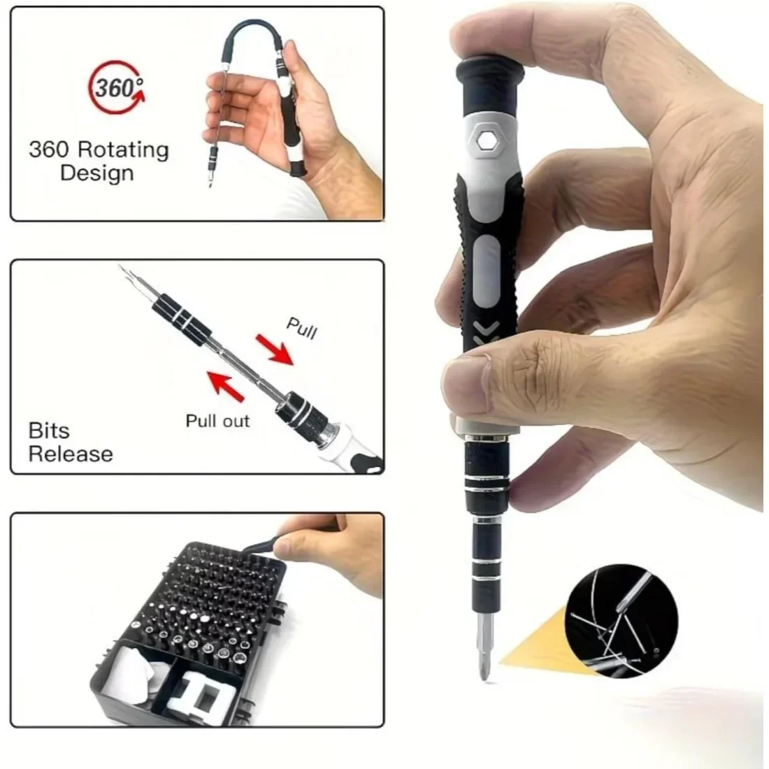 TINSOL 115-in-1 Präzisions-Schraubendreher-Set, CRV-Stahl-Bits mit Torx und Triwing, Mini-Reparatur-Werkzeugset für Elektronik, PC, Laptop, Handy – Detail 6