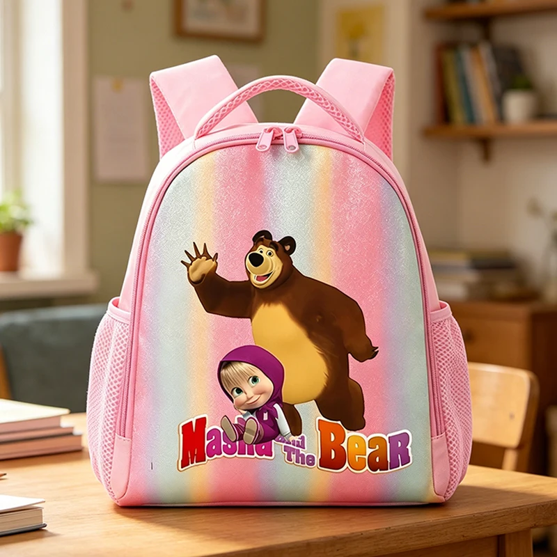 Mashas and The Bears Rucksack mit Cartoon-Charakter-Aufdruck, Umhängetaschen für Studenten, großes Fassungsvermögen, Schreibwarenbeutel, Geschenke für den Schulanfang