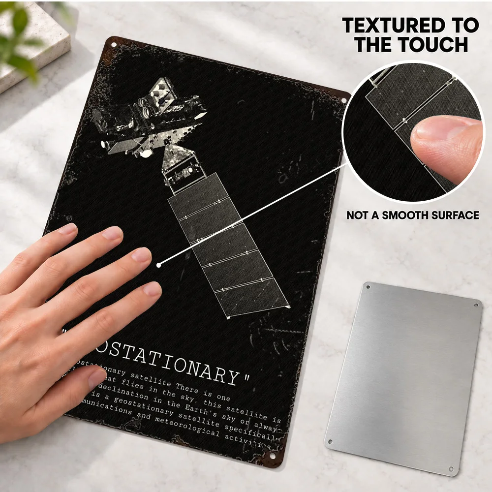 Geostationary Satellite Illustration Space Printed Poster Customized Aluminum Metal Sign Modern Wall Art For Bedroom Gift Idea