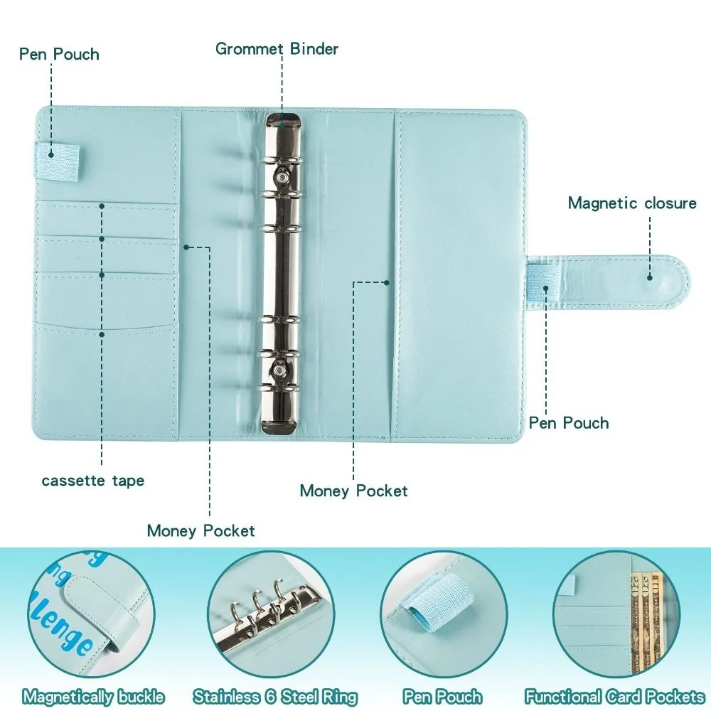 PU Leather Envelope Challenge Binder Challenging Refillable Savings Challenges Book Loose-leaf Savings Handbook