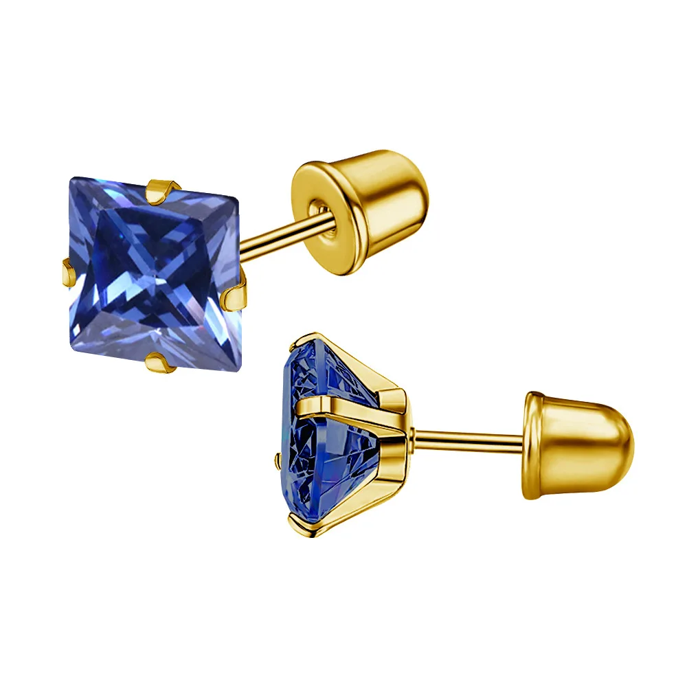 00098 Hochwertige vergoldete Edelstahl-Ohrringe mit quadratischen Zirkonen, schlichtes Design, Ohrknorpel-Steck-Accessoire – Detail 4