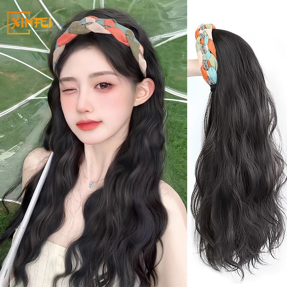 

Synthetic Wig Female Wavy Long Hair Lazy Wind Hairband Wig Integrated Hair Piece Fluffy Natural Long Curly Hair Wig Piece