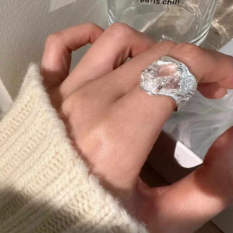 925 Sterling Silver Rings For Women Simple Vintage Handmade Adjustable Finger Small Stone Ring Fashion Band Female Bijoux Gift