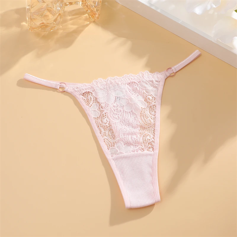 5PCS Cotton Floral Underwear for Women Low Rise Metal Buckle Waist Thongs Sexy Perspective G-String Female Breathable Lingerie