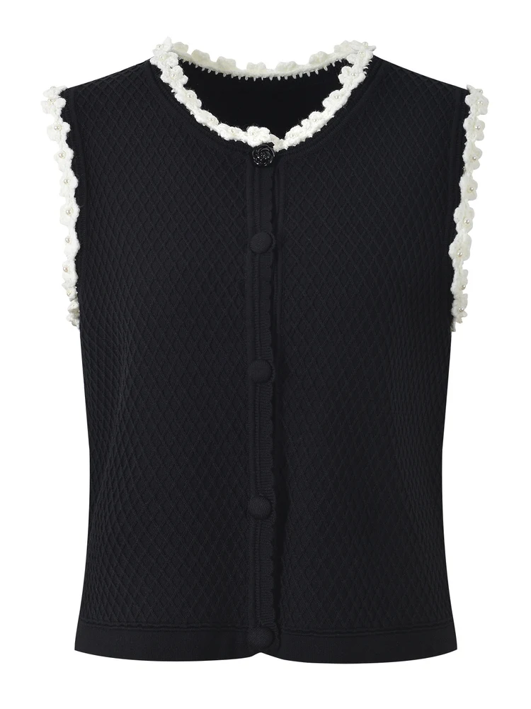 Ele Bla White Knitted Svel Women's Jaet Cardigan Series Beaded Flower Design High End European Sle Faion
