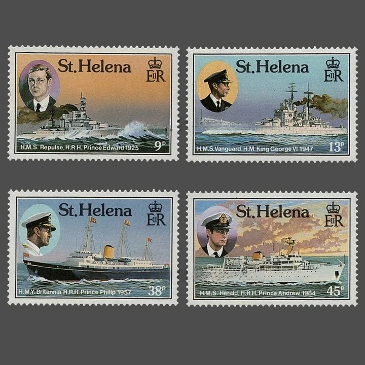 Conjunto de 4 Selos Postais Novos de São Helena 1987 Família Real, Selos Postais de Navios MNH