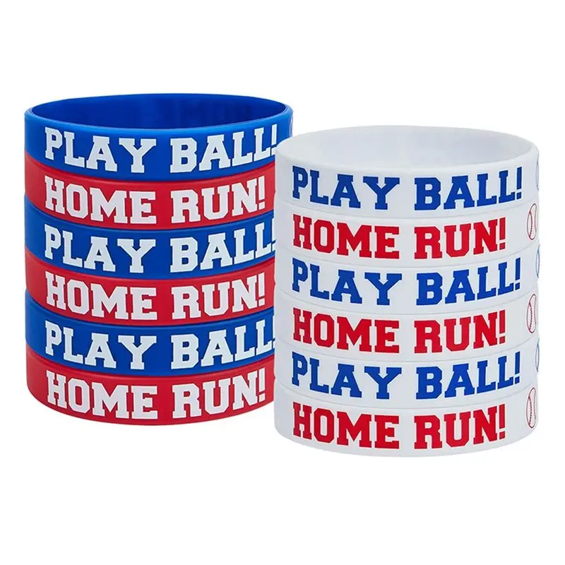 【~ NEW A03R】24Pcs Baseball Silicone Rubber Bracelets Baseball Bracelet PLAY BALL HOME RUN Bracelet for Baseball Theme Party