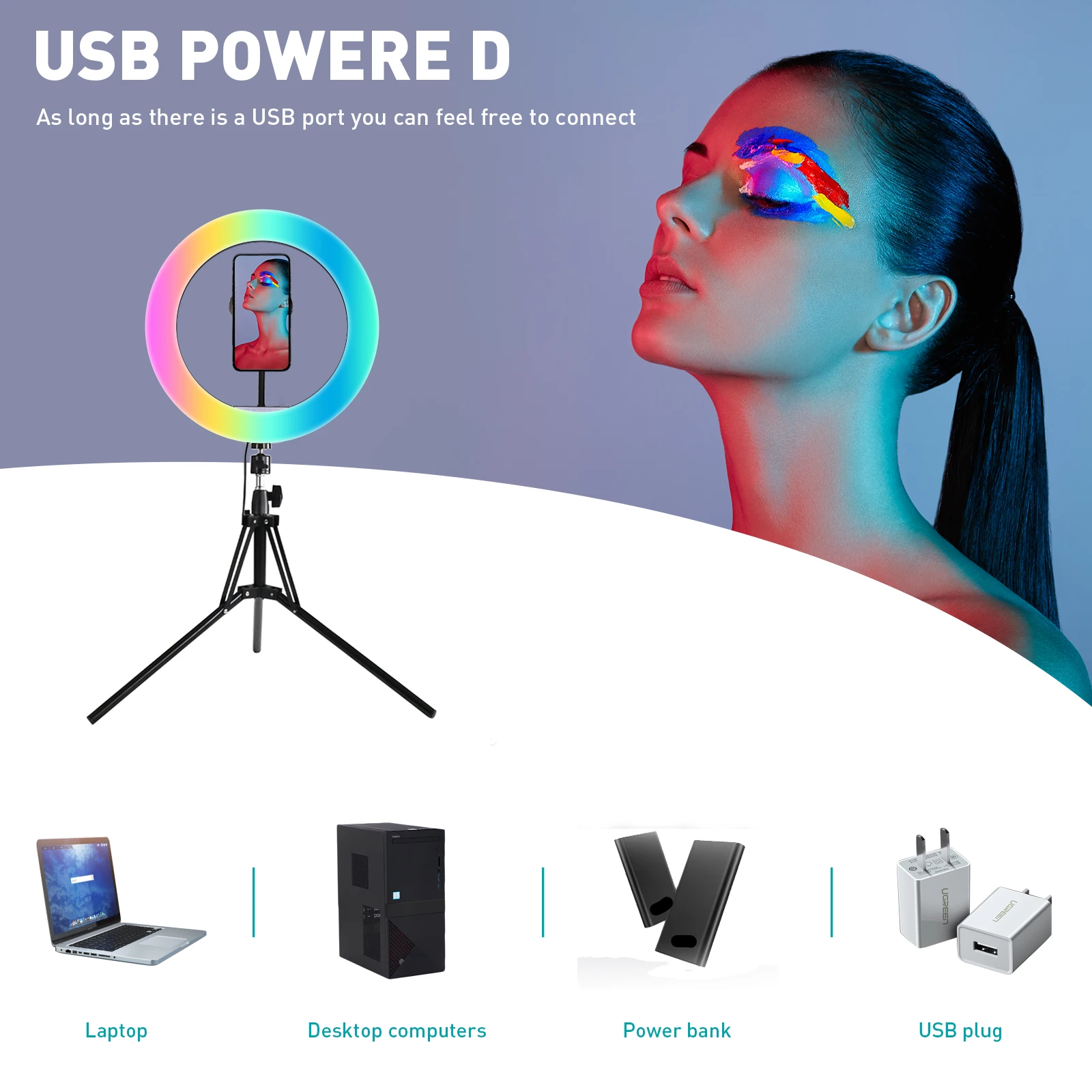 RGB Fill Light Inch Ring Light LED Photographic Lamp Camera Phone Youtube Makeup Lamp Three Sockets USB Interface Live Light