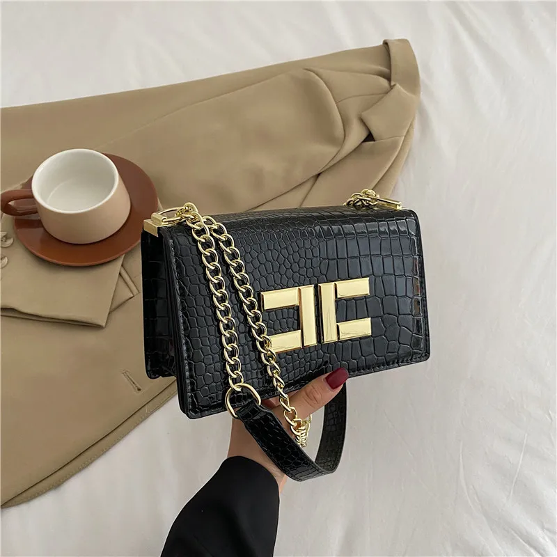 

Crocodile Pattern Designer Purses and Handbags Women Flap Bag New Chain Shoulder Bags Ladies Casual Crossbody Small Square Bags