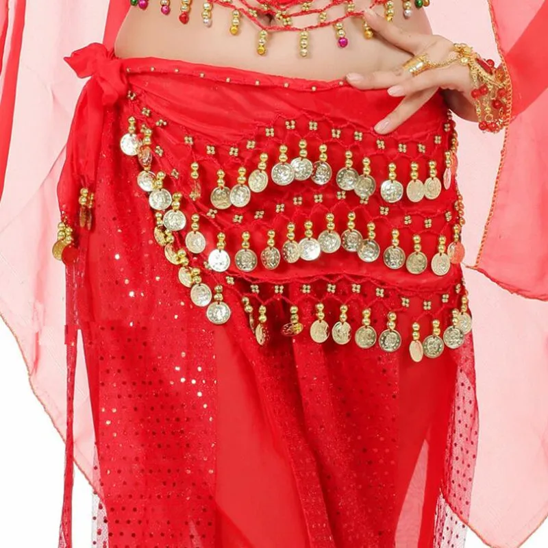 Kostium do tańca dla kobiet i dziewcząt, 3 rzędy monet, spódnica do tańca brzucha, szal, owijka na biodra, pas, ozdoba na talię, Boże Narodzenie, Cosplay