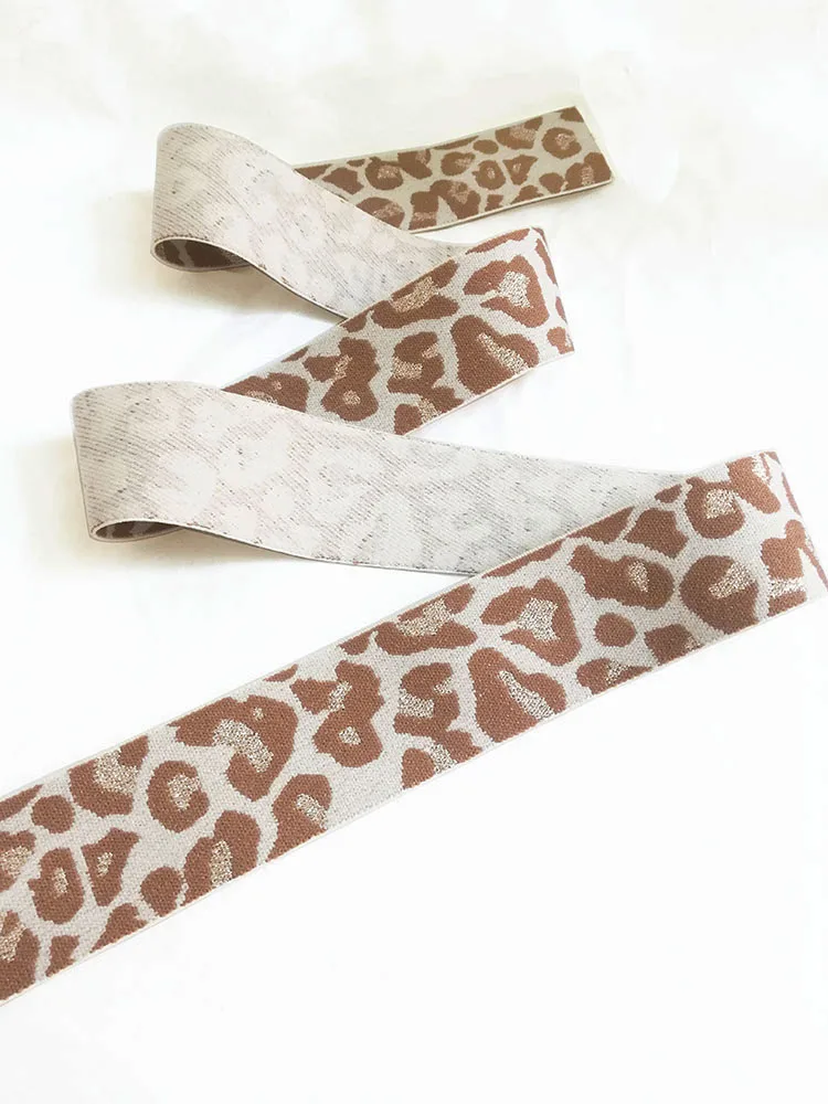 Jacquard Leopard Print Elastic Band, Khaki, Slim Dress, Trousers, Bags Stretch Webbing, DIY Sewing Accessories, 4cm