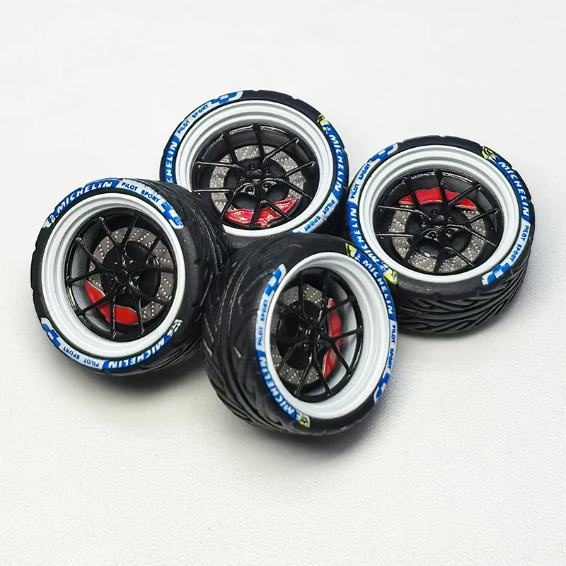 1:64 Hangyue Model Wheels 10.5mm Hua Gulong Metal Wheels with Bearings Rubber Tires Car Model Modification Accessories