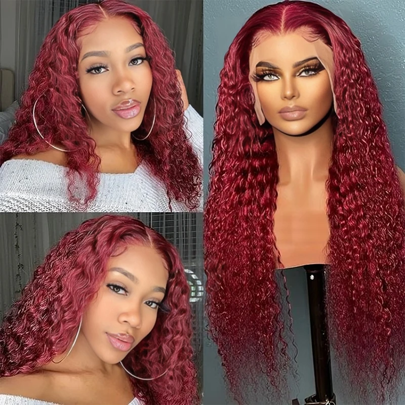 

HD Curly Burgundy 13x6 HD Lace Frontal Wig Human Hair Brazilian Red Color Deep Wave Lace Front Human Hair Wigs For Women Choice