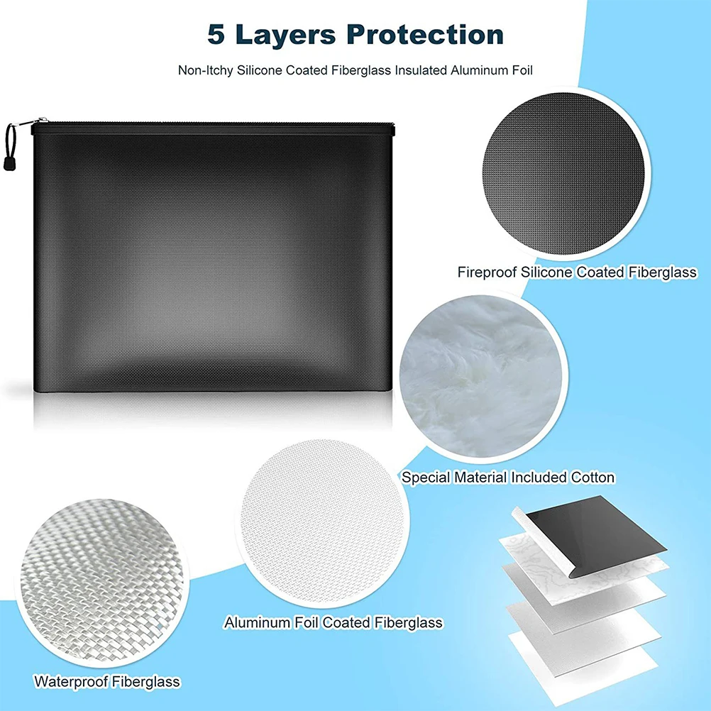 Fireproof Waterproof Document Bag Large Capacity Organizer Pouch Cloth File Storage Travel Money Bags Zipper Safe Reliable