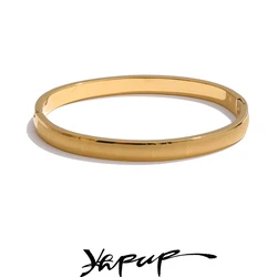 Yhpup 60mm Real Gold PVD Plated Stainless Steel Round Bracelet Bangle Tarnish Resistant Texture Personalized Wrist Jewelry New