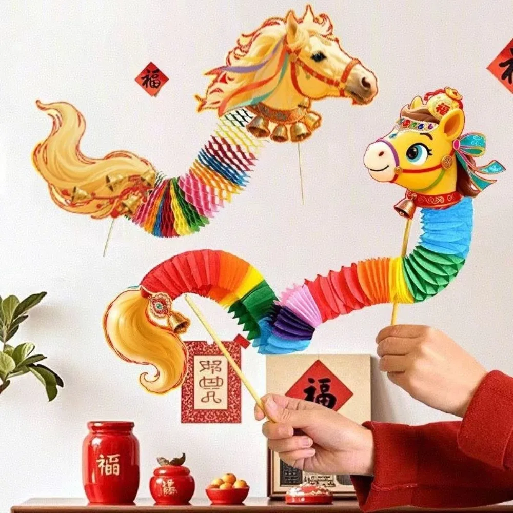 

Cartoon Chinese Paper Dance Horse 2026 Horse Year Handmade Handheld Horse Ornaments Craft 3 D New Year Decoration