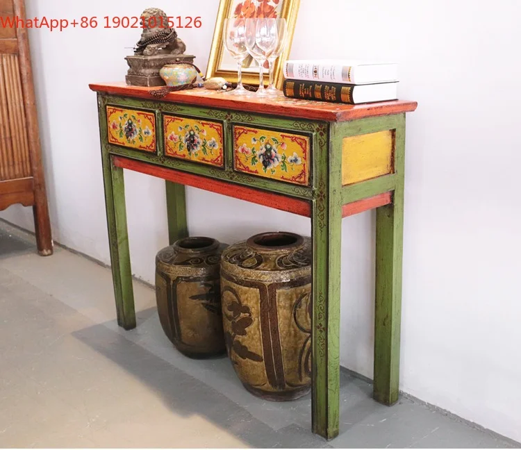 Chinese antique painted Xuanguan Taiwan Ming and Qing hand-painted strip case table