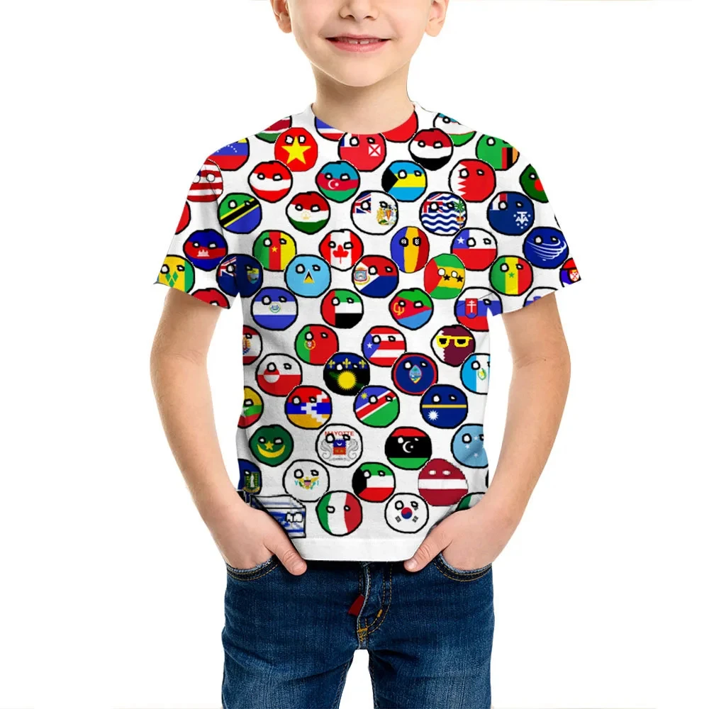 Countryball Poloniaballs 3D Printed Children\'s T-Shirt Fun Casual Round Neck T-Shirt Extra Large Children\'s Fashion Clothing