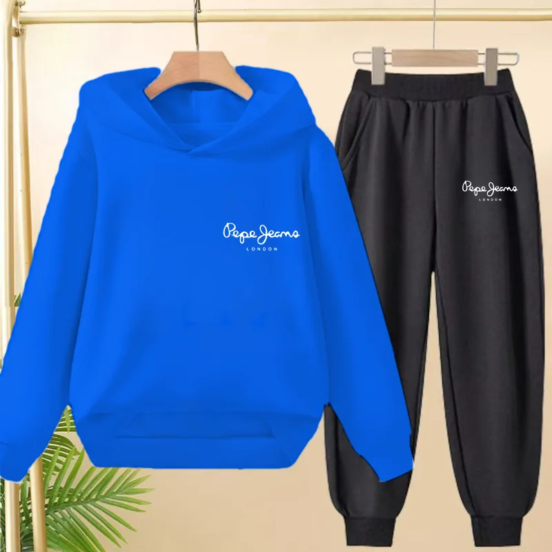 Two-piece Children's Sportswear Set with Cute Patterns Autumn Winter Includes Hoodies Pullovers Trousers Boys Girls Aged 3 to 13