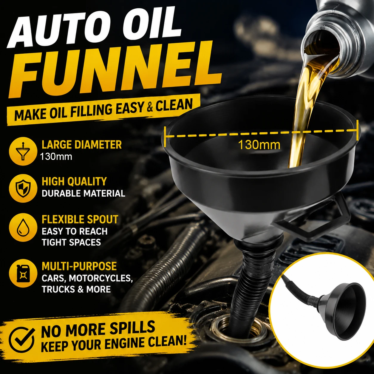 Premium Universal Heavy Duty Large Multifunctional Oil Funnel Tool for Car Motorcycle Engine Oil Filler Pouring
