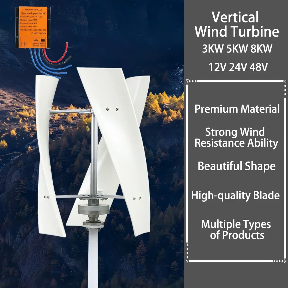 

5000W 8000W 12V 24V 48V Vertical Wind Turbine Generator for Home Free Energy Wind Power Windmill Permanent Maglev with MPPT