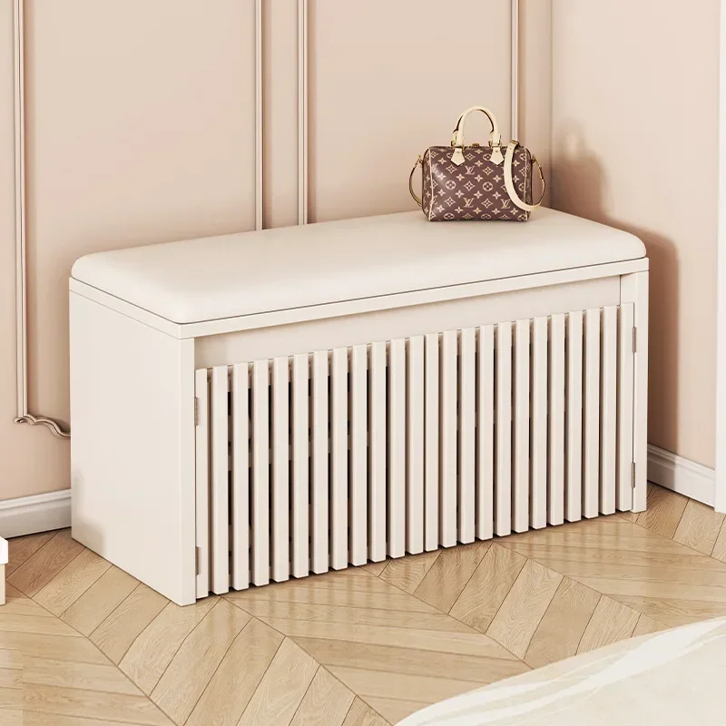 

Solid Wood Shoe Change Stool Door Household Shoe Cabinet Seat Stool Integrated Home Cream Wind Shoe Rack