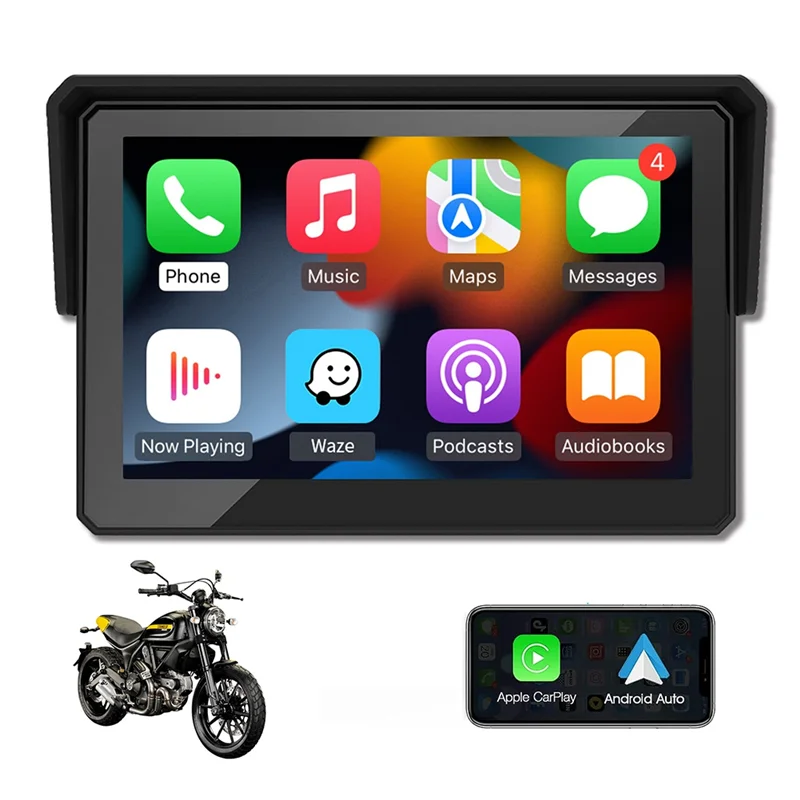 

5 Inch Portable Motorcycle Waterproof Display Motorcycle Wireless For Carplay Android Auto GPS Navigation Smart Screen Durable-A