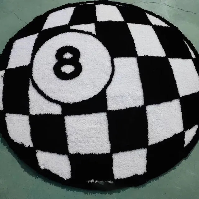 Simulation Billiards 8 Ball Rug Round Flocking Carpet Living Room Sofa Coffee Table Mat Kids Study Bedroom Bedside Anti-slip Mat