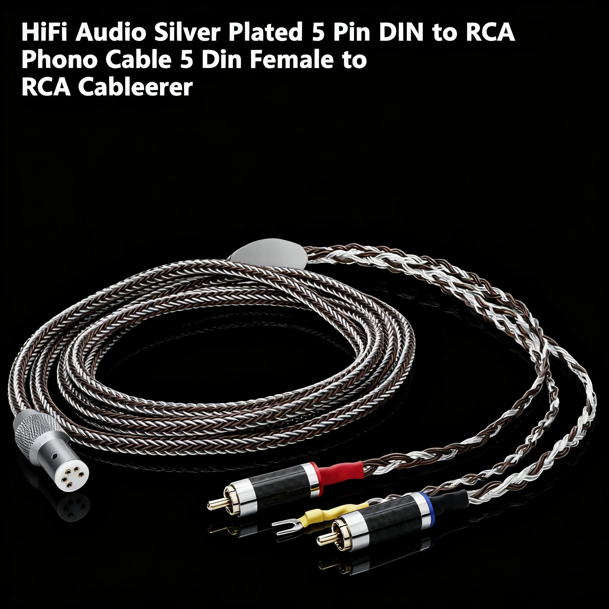 5Pin DIN to 2RCA PhonoCable OCC Silver Plated Tonearm Cable with RCA Plug Ground Wire