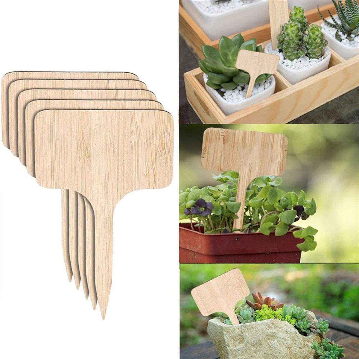 Plant Labels Wooden Plant Sign Tags Multi-Type Bamboo Garden Markers Bonsai Seed Potted Flower Vegetable Succulent Tool 5/50Pcs