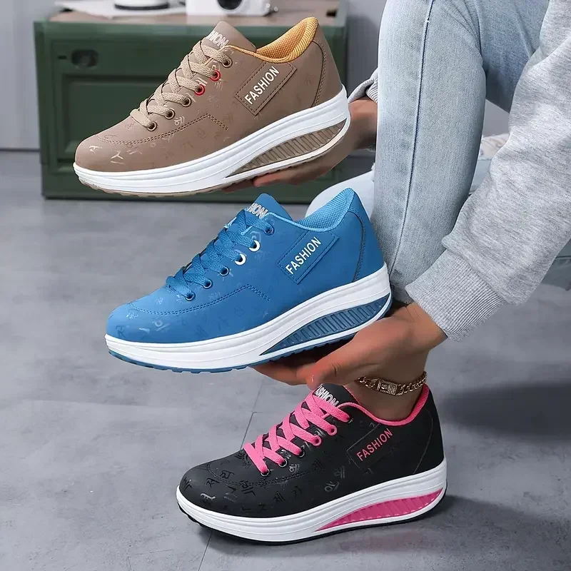 

Women's Sports Shoes Flat Bottomed Vulcanized Shoes High-quality Casual Waterproof Sloping Heels Red Thick Soled Walking Shoes