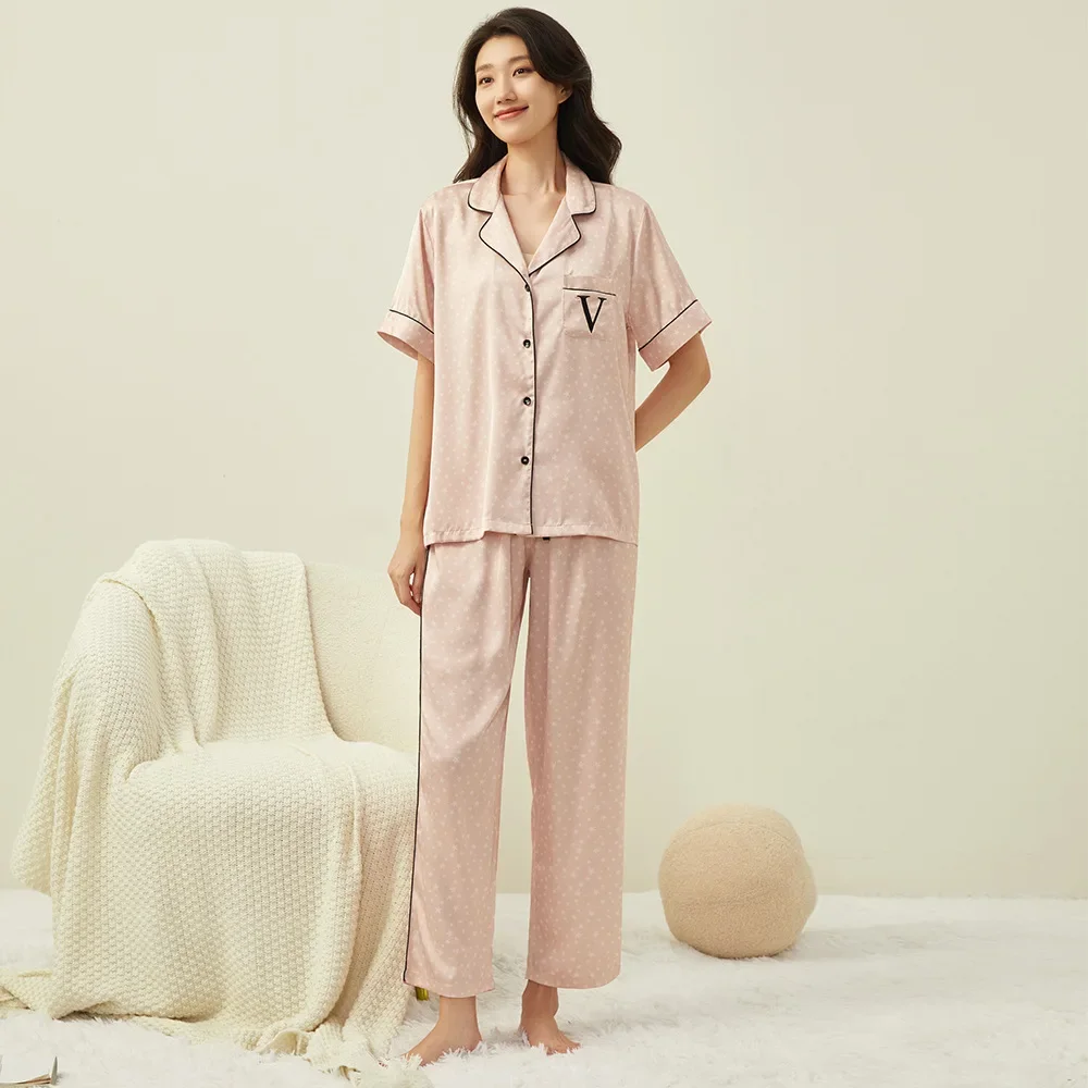 Secret of the same style, women's pajamas, short-sleeved trousers, ice silk loungewear, two-piece set