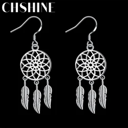 Hot high quality 925 Sterling Silver Dream catcher feathers earrings for women fashion party wedding accessories Jewelry gifts