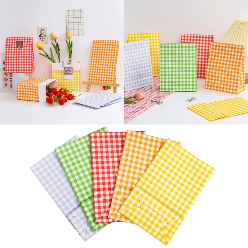 5Pcs Checked Pattern Paper Party Bags Candy Bags Paper Gift Wrapping Paper Bags