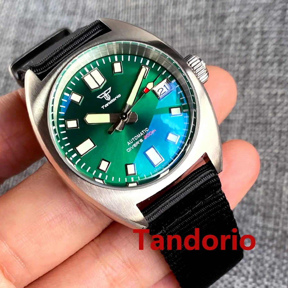 

20ATM Diver Tandorio 36mm Japan NH35A PT5000 Automatic Men's Watch Double Domed AR Sapphire Glass Luminous Green Sunburst Dial