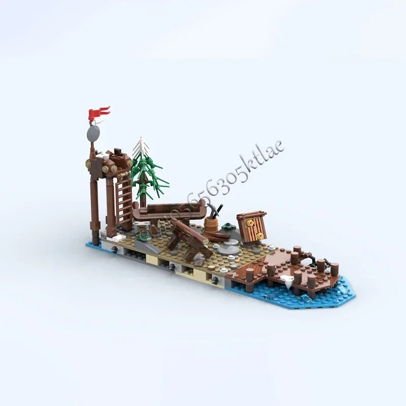 586 قطعة Moc متوافق 21343 فايكنغ قرية منزل توسيع سفينة القرون الوسطى اللبنات الطوب الهندسة المعمارية الهدايا الإبداعية