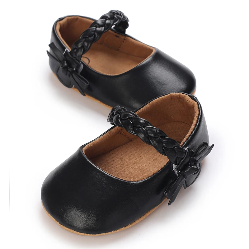 Black Fashion Newborn Party Princess Shoes  Boys And Girls' First Step Walking Shoes Rubber Soled Anti Slip Baby Shoes 0-18M