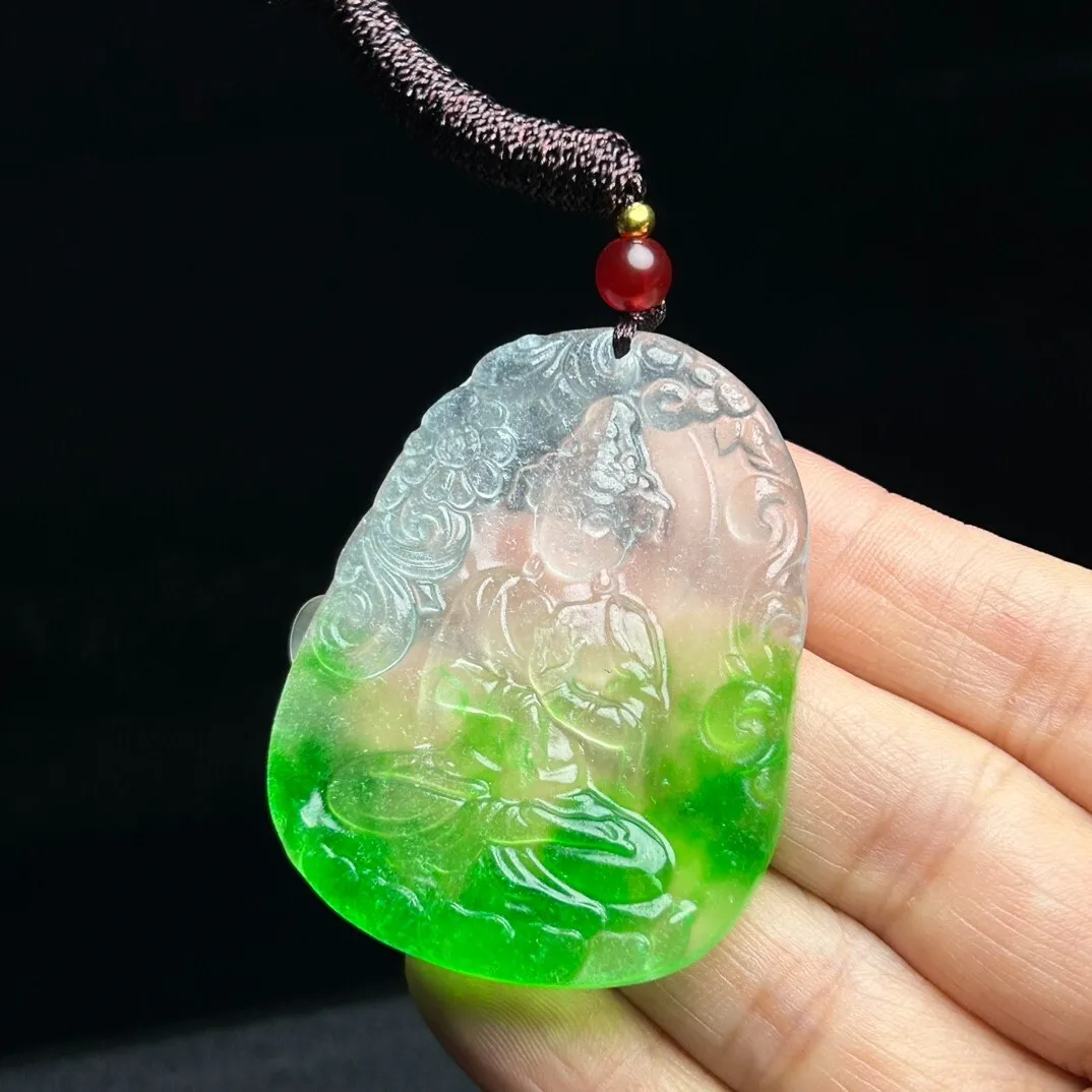 Real Natural High Ice green Jade Jadeite amulet Pendant&Necklaces Tara Bodhisattva