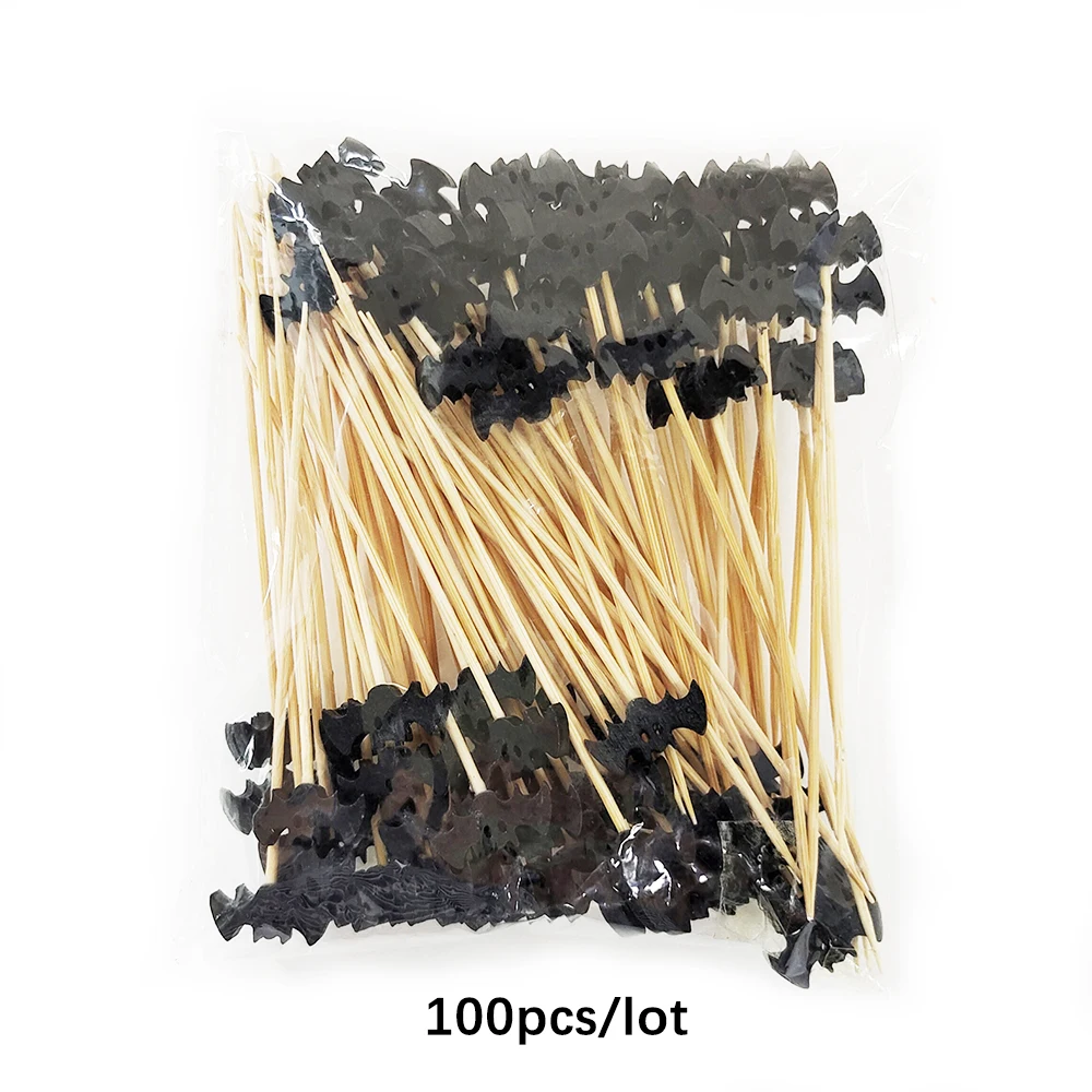 100 Stück Halloween Einweg-Bambusspieße Kürbis-Obstgabel Buffet Dessert Cocktail-Sticks Weihnachts-Schneedeckoration 2026 – Detail 7