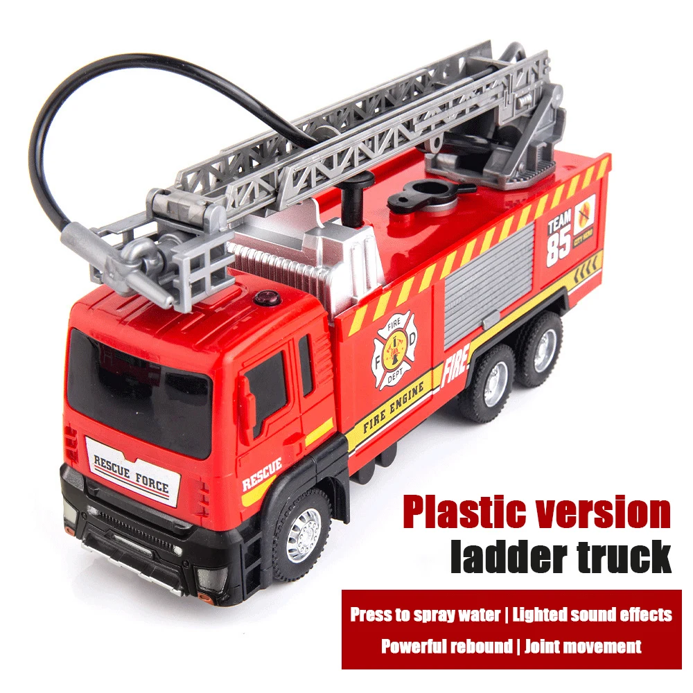 Diecast Fire Truck Alloy Firefighter Water Spray Sprinkler Toy Simulation Truck with Light Music Rescue Engine Christmas Gift