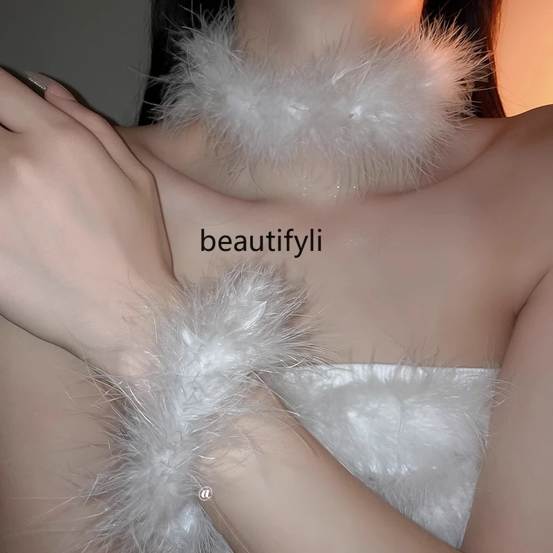 

White Plush Fairy Necklace Hairy Collarbone Chain Premium Neck Accessories